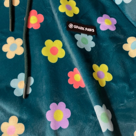 NWOT Sparkpaws Human Hoodie in Teal Flowers - Picture 3 of 6